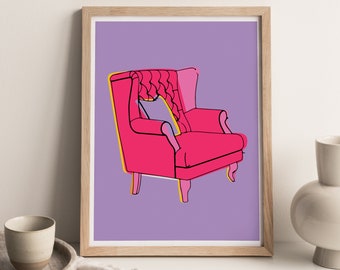 Pop Art Chair Print | Mid Century | Red & Purple | Modern Abstract Art