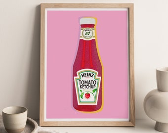 Tomato Ketchup Print | Kitchen Art Food Print | Pop Art | Pink