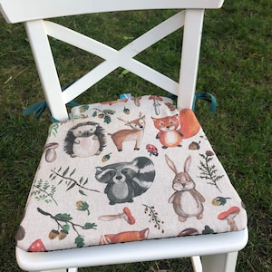 Seat cushion for Ikea Ingolf children's chair high chair forest animals or desired design coated washable Waldtiere Beige