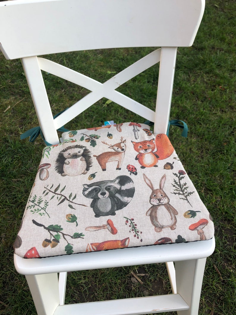 Seat cushion for Ikea Ingolf children's chair high chair forest animals or desired design coated washable Waldtiere Beige