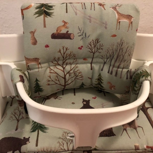 Coussin de chaise haute, ensemble de coussins de siège compatible avec Tripp Trapp de Stokke - animaux de la forêt menthe