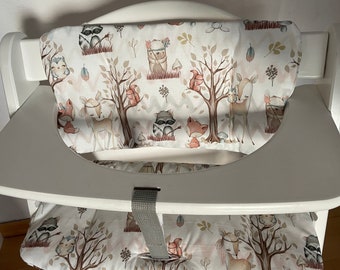 Seat cushion cover compatible with the Hauck high chair Alpha seat cushion forest animals