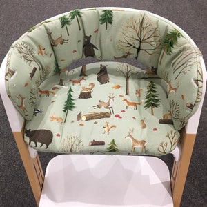 High chair cushion seat cushion set compatible with Stokke Steps by Stokke forest animals or in the desired design also coated washable Waldtiere Mint