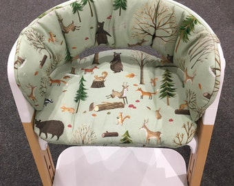 Hochstuhl Kissen Sitzkissen Set kompatibel mit Stokke Steps von Stokke - Waldtiere oder im Wunschdesign auch beschichtete abwaschbar