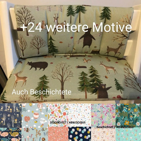 Hochstuhl Kissen Sitzkissen JuniorSet kompatibel mit Tripp Trapp von Stokke - Waldtiere Mint & viele weitere Motive Beschichtet / Abwischbar