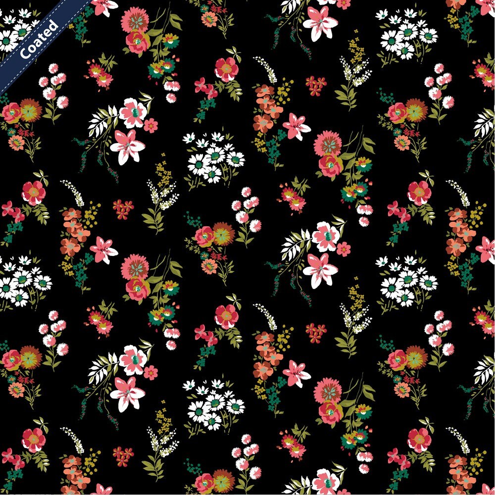 Stoff Baumwolle beschichtet Blumen schwarz | Etsy