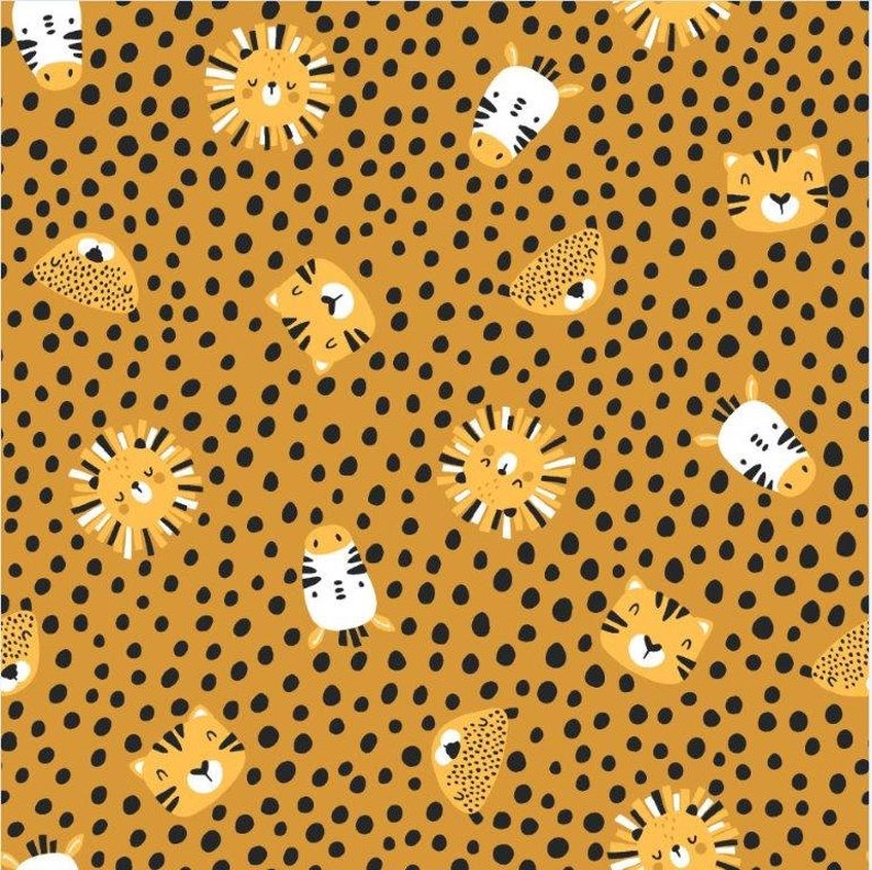 Jersey cotton jersey animals lion ochre