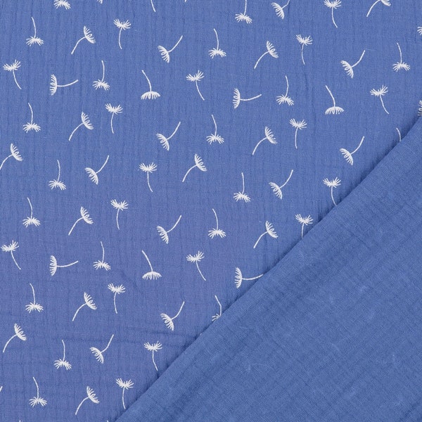 Stoff Fabric Musselin Double Gauze Pusteblume Löwenzahn blau jeansblau