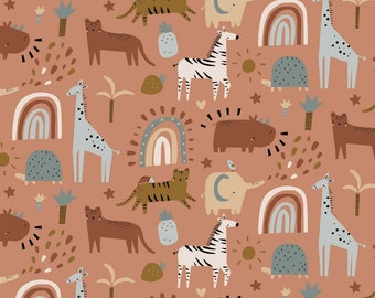 Stoff Fabric Jersey Baumwolljersey Zoo Tiere Safari Animal