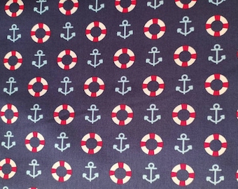 Fabric cotton poplin anchor lifebuoy dark blue