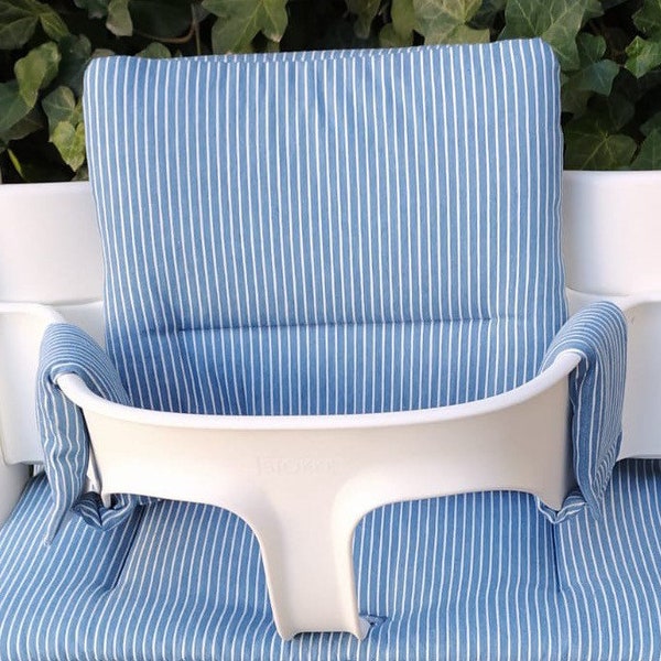 Hochstuhl Kissen Sitzkissen Set kompatibel mit Tripp Trapp von Stokke - Blau Jeans gestreift