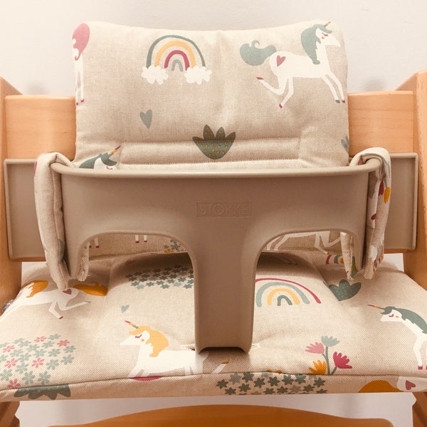 Hochstuhl Kissen Sitzkissen Set kompatibel mit Tripp Trapp von Stokke - Einhorn Regenbogen