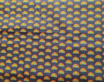 Fabric cotton poplin rainbow dark blue/jeans