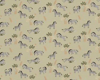 Fabric Cotton Jersey printed Zebras Olive Green