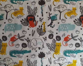 Fabric cotton poplin safari animals crocodile