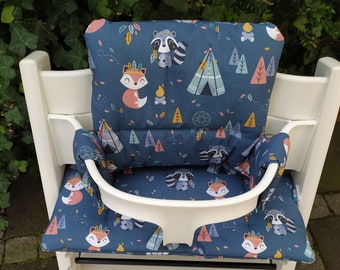 High chair cushion seat cushion set compatible with Tripp Trapp by Stokke - forest animals Indian blue