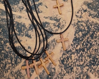 Lilac Heartwood Cross Necklace: Adjustable Silk Cord