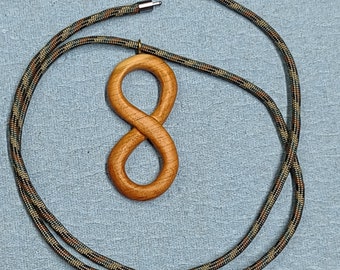 Hand Formed Cherry Wood Infinity Necklace: 28&quot; Paracord
