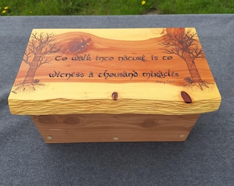 Aromatic Cedar Keepsake Box: Woodburned Tree Art, Memorial Urn, item 860
