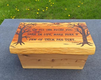 Aromatic Cedar Keepsake Box: Woodburned Art, Heavy Duty Chest