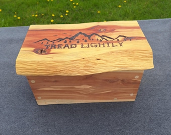 Aromatic Cedar Chest: Mountain Scene woodburning, Keepsake Box, item 882