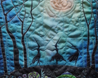 Dancing With The Fae/ Full Moon/ Priestess/ Witches Dance: altar cloth/ textile art/ wallhanging/ table centre/ intention cloth/ tarot cloth