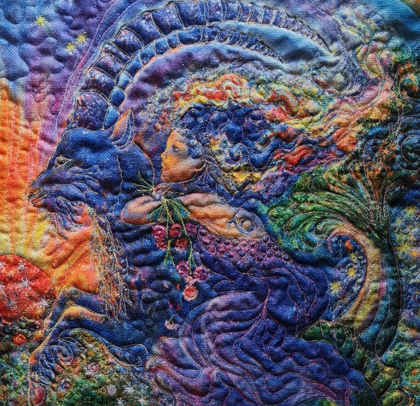 Capricorn, mermaid, rainbow altar cloth/ tarot cloth/ table centre/ textile art/ wallhanging/ gift/ priestess cloth/ jacket motif/ gift