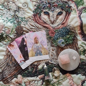 Moon Goddess/ Wedding Witch/ Spirit Animal/ Familiar/ Owl altar cloth/ wallhanging/ decor/ table centre/ gift/ textile art/ sacred object image 2