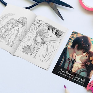 Anime Romance Coloring Book PDF: Romantic Couple Cute Kawaii Girl and Boy Printable INSTANT DOWNLOAD