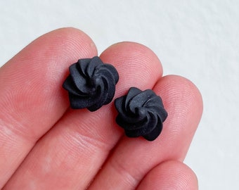 Porcelain ear studs * CREAM CAKE No.1 * matt black - surgical steel & black porcelain