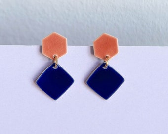 Ceramic statement earrings *LIZZI* - terracotta /dark blue earrings - gifts for her