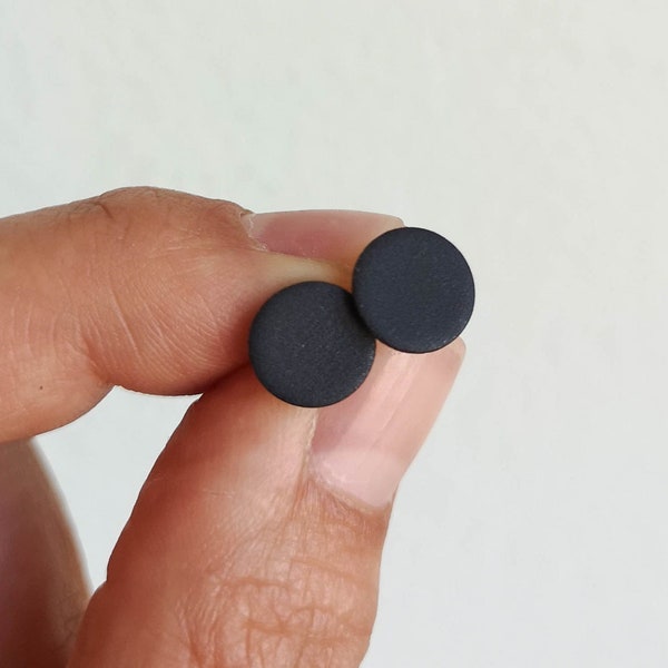 Black basic stud earrings *BLACK MATT* 8/9 or 11 mm - porcelain & surgical steel - gifts for her