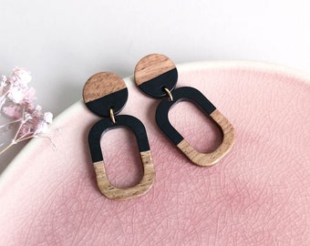 Statement wooden earrings *Ohlala black* - wood & synthetic resin - gifts for her
