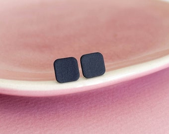 Square BASIC stud earrings *8.5 mm BLUE MATT* porcelain & surgical steel - gifts for her