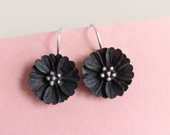 Earrings *BLACK PEONY* 925 silver and porcelain - gifts for her