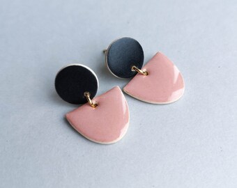 Boucles d’oreilles en céramique *UMA* - boucles d’oreilles nude / noir - Cadeaux pour elle