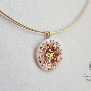 MANDALA 2 necklace bicolor with porcelain pendant /hand painted / underglaze / brown white gold / unique porcelain jewelry /stainless steel image 4