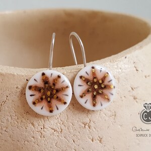 Porcelain earrings MANDALA 2 handpainted, brown orange-white-gold, 925 silver / unique / porcelain-jewelry / UNIKAT / gifts for her image 3