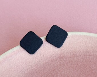 Square ear studs *BLACK MATT* Porcelain & Surgical Steel - Gifts for him/her