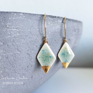 Ceramic earrings rhombus *CONFETTI* with gold decoration - terrazzo - gold filled ear hooks - handmade ceramic jewelry - gifts for her