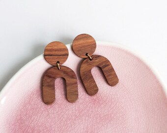 Bow Statement Earrings *BASIC* - walnut wood - gifts for her
