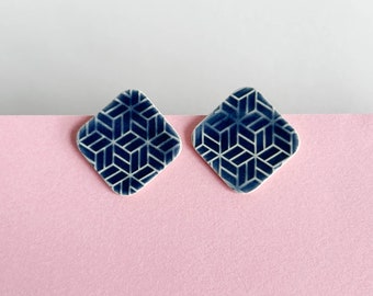 XXL ear studs *GEO* dark blue - ceramic & surgical steel