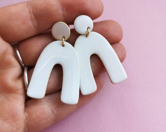 Boucles d’oreilles ceramic Statement *WHITE RAINBOW* - Grandes boucles d’oreilles à nœud blanc - Cadeaux pour vous