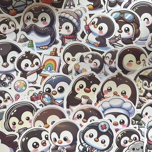 Penguin Cartoon Sticker Pack - Waterproof, reusable vinyl decals for drink bottles, lap tops, party favours & more