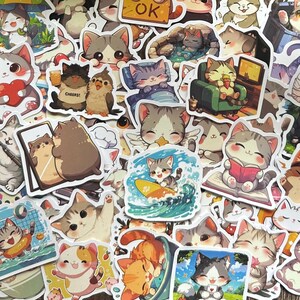 Cat Cartoon Sticker Packs - Waterproof, reusable vinyl decals for drink bottles, lap tops, party favours & more