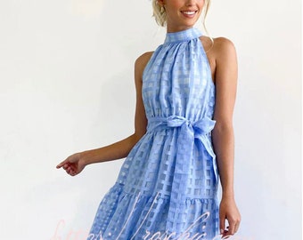 Halter Neck Organza Midi Dress Periwinkle