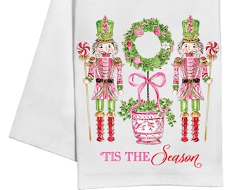 Tis The Season Pink Nutcrackers Tea Towel