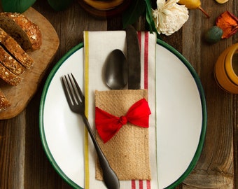 Red Ribbon Silverware Pouch | Flatware Pouch | Silverware Holder | Party Table Setting | Holiday Table Setting S/8