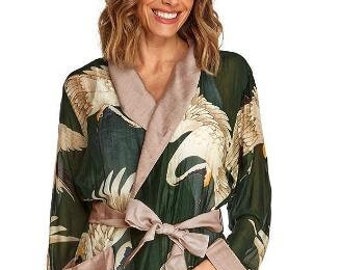 Forest Green Heron Long Kimono