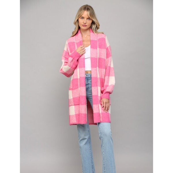 Black & White Checker Open Cardigan main image 1